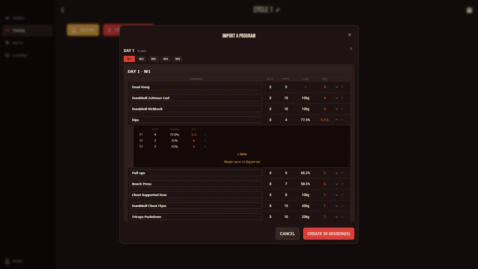 Desktop interface for the coach Excel import