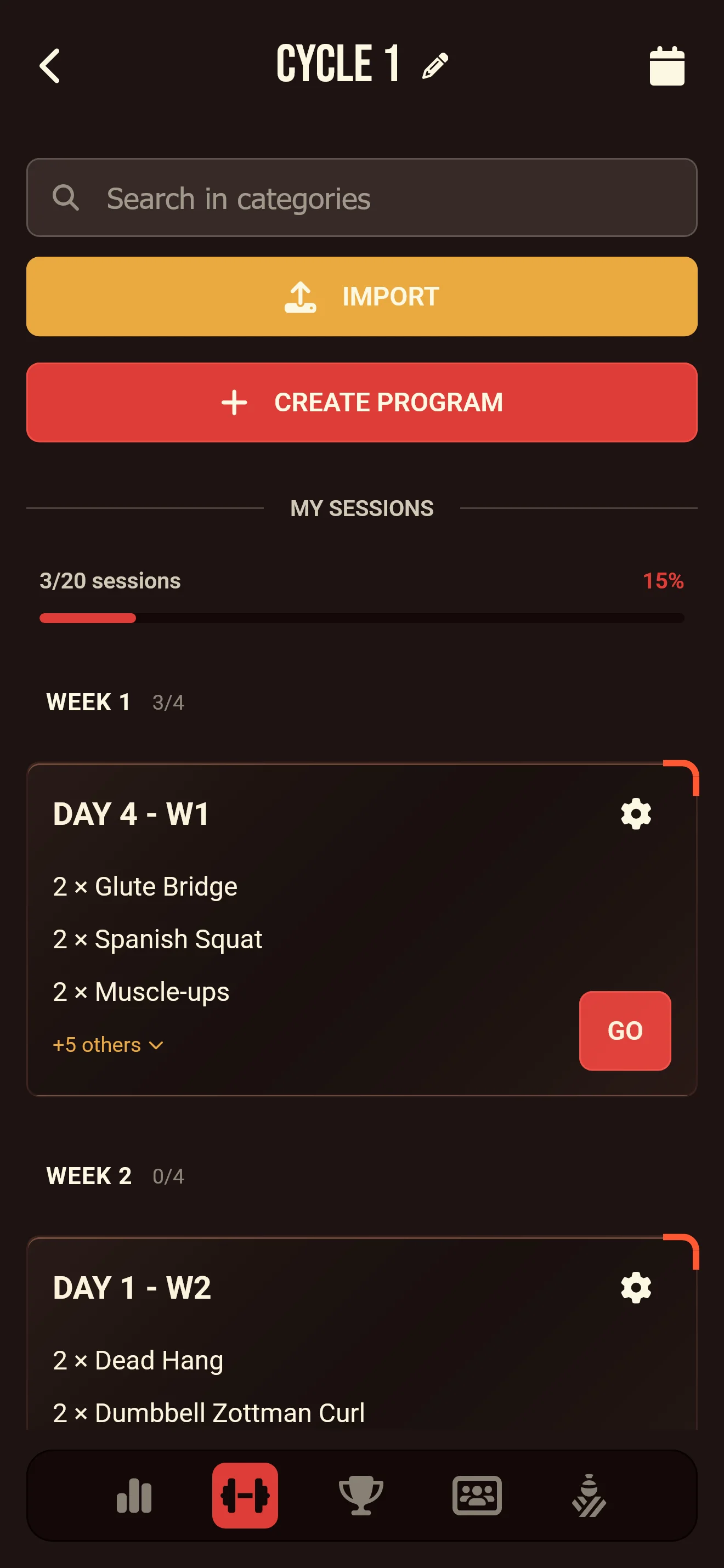 App Gaman : bibliothèque de templates de programmes illimités, formats force et HIIT